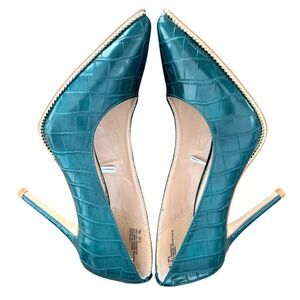 BCBGeneration Green Croc Embossed Pointed Toe Stiletto‎ Heels Pumps Shoes Size 7